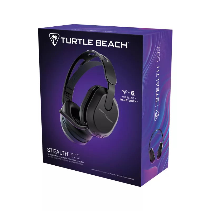 Turtle Beach Stealth 500 Melna Bezvadu Spēļu Austiņas PC, PS5, PS4 un Mobilajām Ierīcēm, līdz 40h Akumulators, Bluetooth