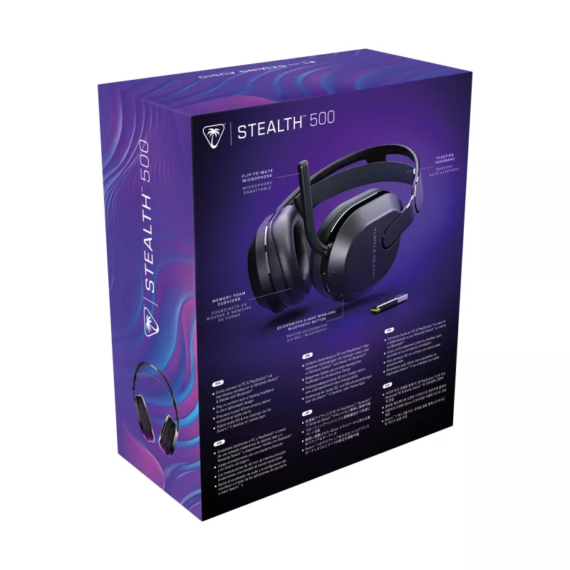 Turtle Beach Stealth 500 Melna Bezvadu Spēļu Austiņas PC, PS5, PS4 un Mobilajām Ierīcēm, līdz 40h Akumulators, Bluetooth