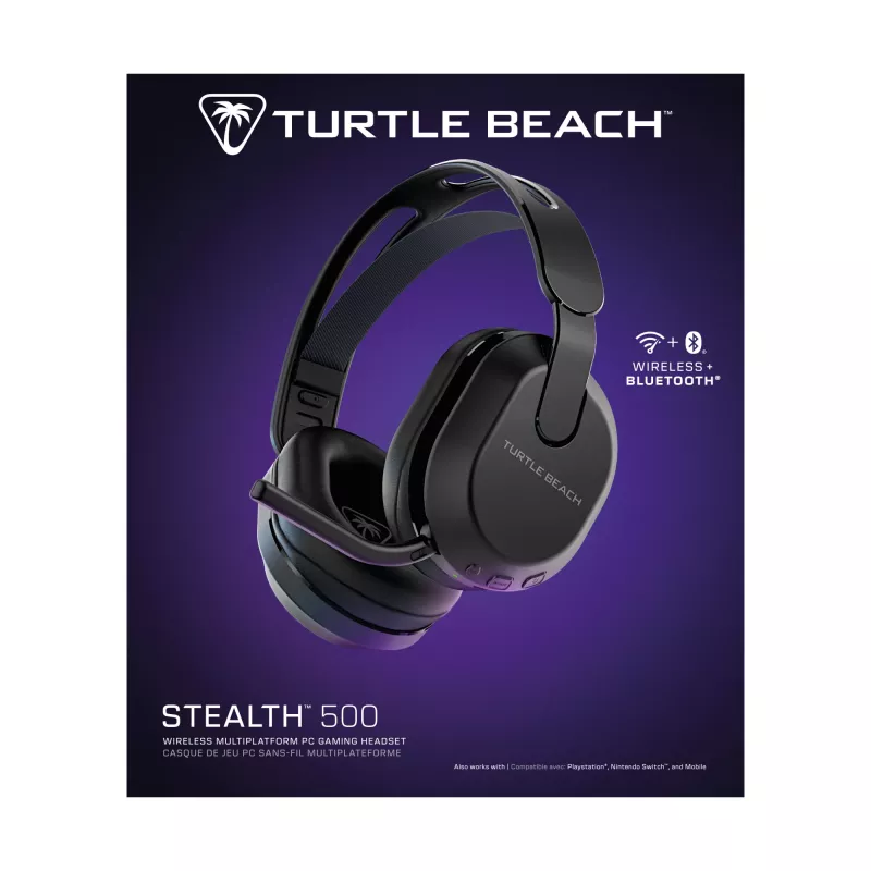 Turtle Beach Stealth 500 Melna Bezvadu Spēļu Austiņas PC, PS5, PS4 un Mobilajām Ierīcēm, līdz 40h Akumulators, Bluetooth