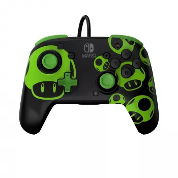 Spēļu kontrolieris PDP REMATCH Wired Controller 1-Up Glow in the Dark Nintendo Switch, USB, 3m kabelis, D-pad, Home poga, Melns/Zaļš