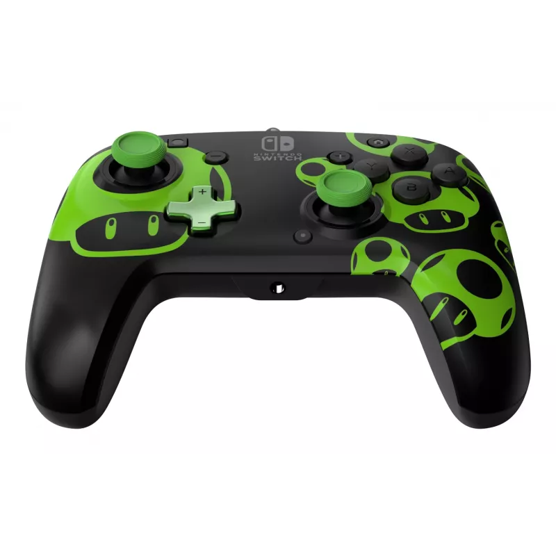 Spēļu kontrolieris PDP REMATCH Wired Controller 1-Up Glow in the Dark Nintendo Switch, USB, 3m kabelis, D-pad, Home poga, Melns/Zaļš