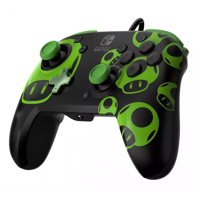 Spēļu kontrolieris PDP REMATCH Wired Controller 1-Up Glow in the Dark Nintendo Switch, USB, 3m kabelis, D-pad, Home poga, Melns/Zaļš