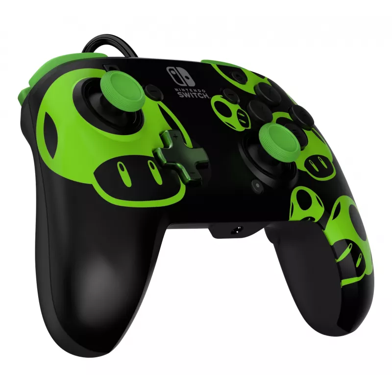 Spēļu kontrolieris PDP REMATCH Wired Controller 1-Up Glow in the Dark Nintendo Switch, USB, 3m kabelis, D-pad, Home poga, Melns/Zaļš