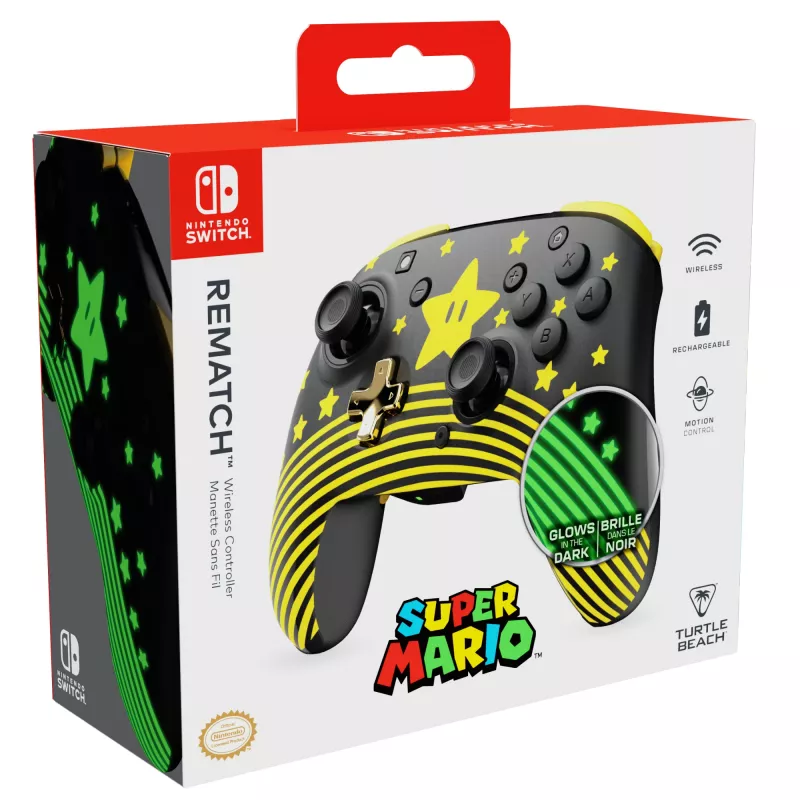Turtle Beach Rematch Super Mario Star TBC-8101-75 bezvadu spēļu kontrolieris Nintendo Switch / Switch Lite, melns/dzeltens