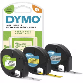 Lentīšu komplekts DYMO LetraTag 3 dažādas krāsas 12 mm x 4 m