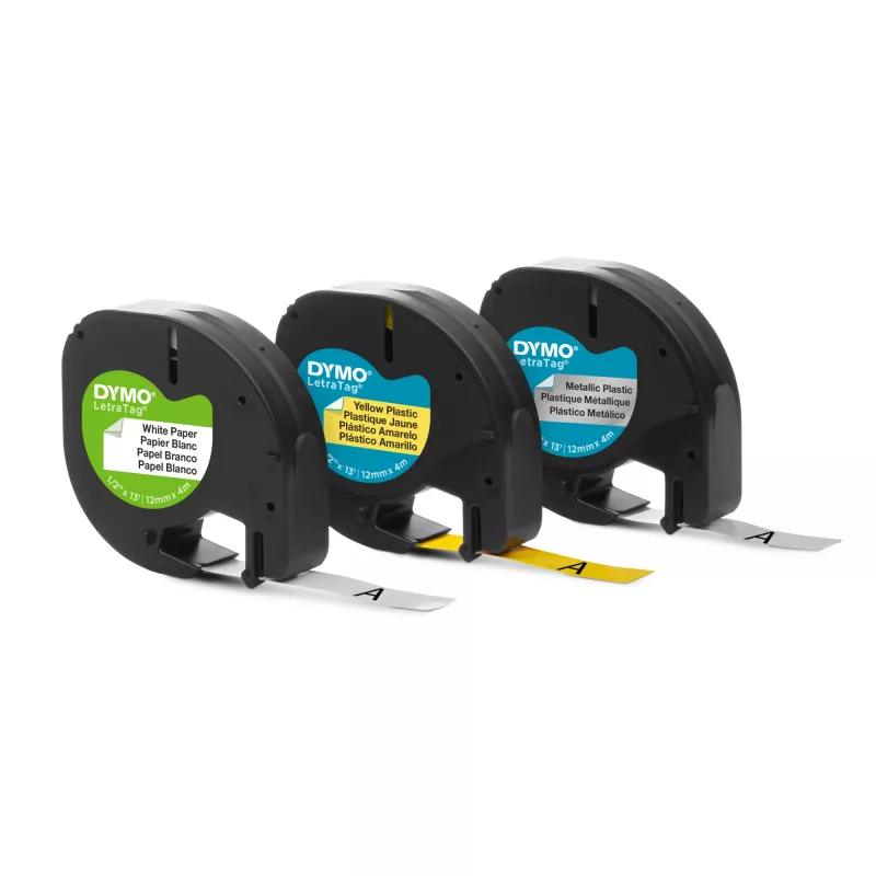 Lentīšu komplekts DYMO LetraTag 3 dažādas krāsas 12 mm x 4 m