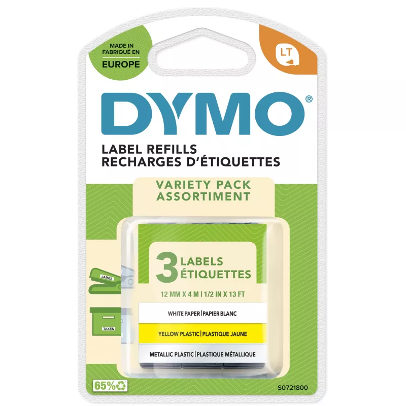 Lentīšu komplekts DYMO LetraTag 3 dažādas krāsas 12 mm x 4 m