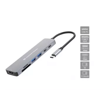 Conceptronic DONN28G 7-in-1 USB 3.2 Gen 1 Docking Station, 4K60Hz HDMI, USB-A 5Gbps x 2, USB-C 5Gbps, SD, TF/MicroSD, 100W USB PD