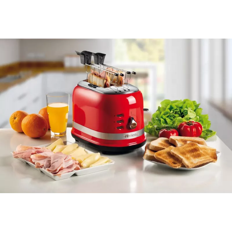 Ariete 149 Toaster ar knaiblēm 2 maizes šķēlēm - Automātiska izmešana - Atkausēšana - 6 grauzdēšanas pakāpes - 800 W - Modern Line - Sarkans