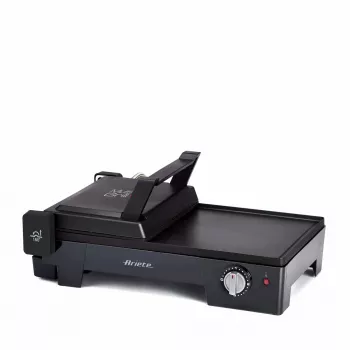 Ariete 1916 Multi Grill 3 in 1 - elektriskais grils, bārbekjū, gludā un rievotā plāksne - 180° atvēršana - regulējams termostats - 2400 W - melns