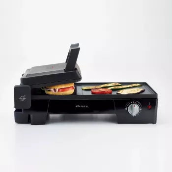 Ariete 1916 Multi Grill 3 in 1 - elektriskais grils, bārbekjū, gludā un rievotā plāksne - 180° atvēršana - regulējams termostats - 2400 W - melns