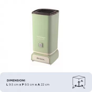 Ariete 2878 Vintage Piena Putotājs – Karstā un aukstā piena putotājs – Kapučīno, šokolāde, liofilizēti dzērieni – 500 W – Zaļš