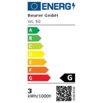 Spraudkontakta naktslampiņa Beurer WL 50 — LED, balts korpuss, zila/sarkana/balta gaisma, maiņstrāvas un akumulatora darbība, 132 mm augstums