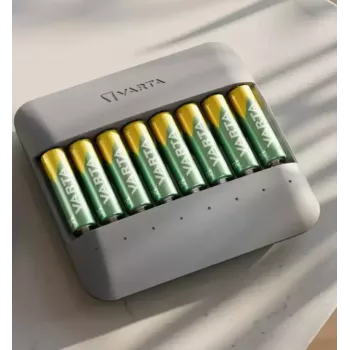 Varta Eco Charger Multi USB lādētājs — NiMH AA/AAA, līdz 8 baterijām (2100 mAh, 1 h), pelēks