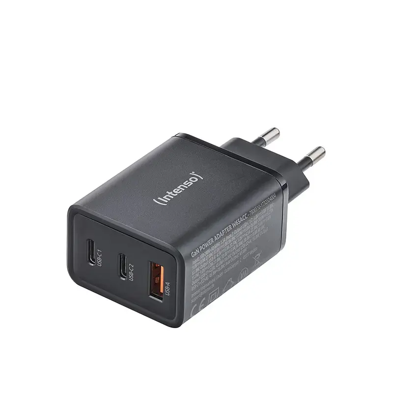 Strāvas adapteris Intenso W65ACC ar USB-C un USB-A portiem, melns