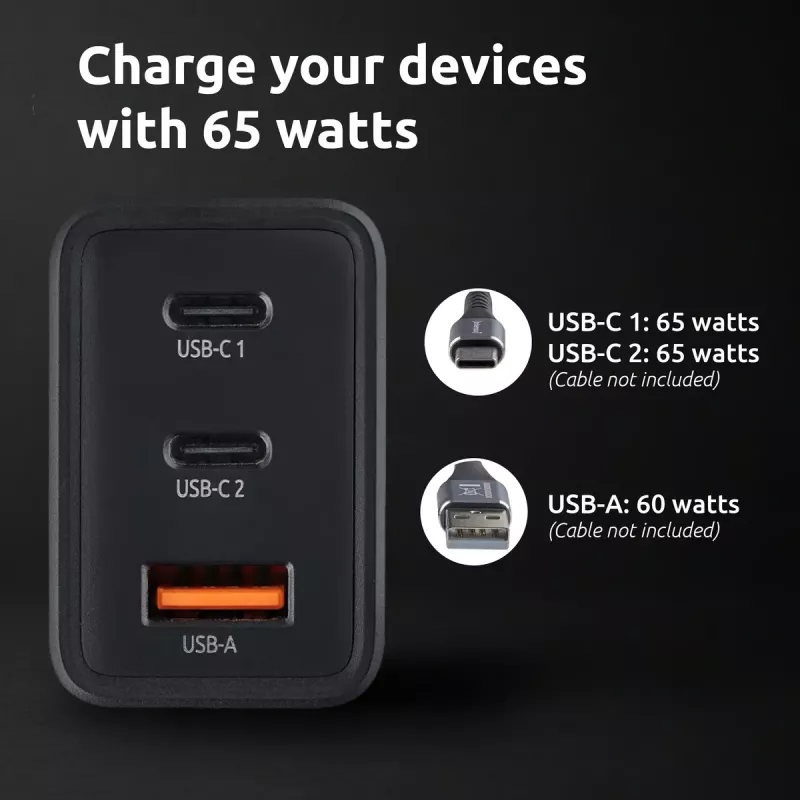 Strāvas adapteris Intenso W65ACC ar USB-C un USB-A portiem, melns