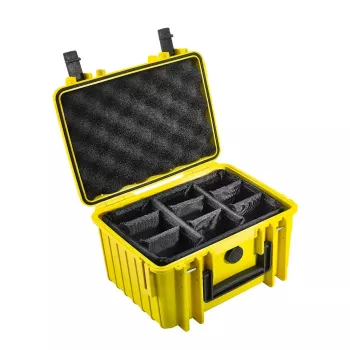 B&W Cases type 2000 dzeltena polipropilēna kaste ar 9 kabatām 270x215x165 mm
