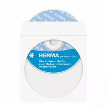 HERMA papīra kabatiņas CD/DVD ar caurspīdīgu logu un līmpunktu, baltas, 100 gab.