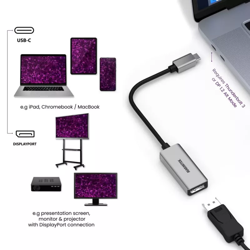 USB-C uz DisplayPort adapteris Marmitek 8371 4K 60Hz