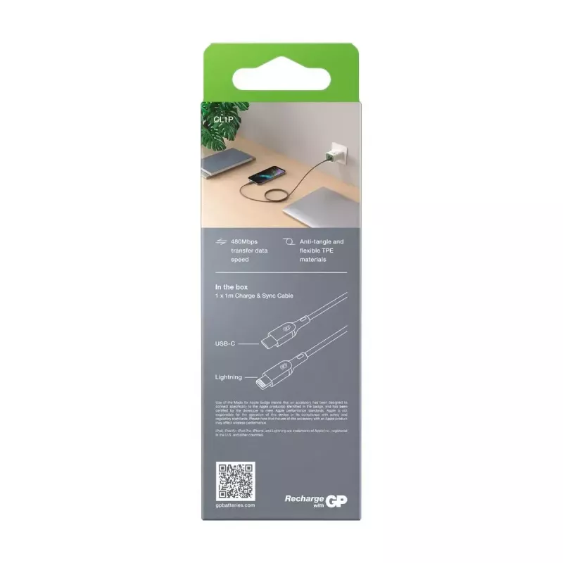 Kabelis GP Batteries CL1P 1m Pelēks Lightning USB-C