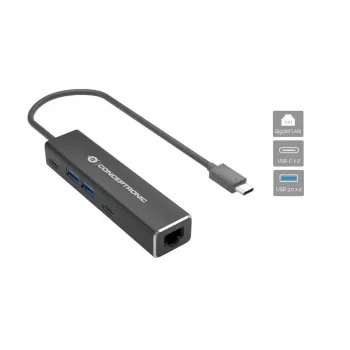 Conceptronic ABBY13B Gigabit Ethernet USB 3.2 Gen 1 adapteris ar USB centrmezglu, GbE, USB-A x 2, USB-C x 2