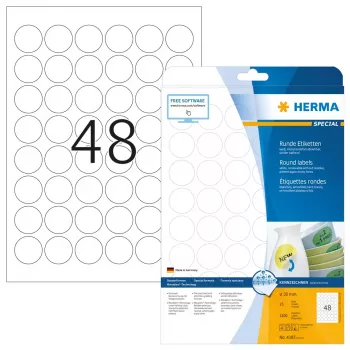 Pašlīmējošās uzlīmes HERMA Noņemamas A4 Ø 30 mm 1200 gab.