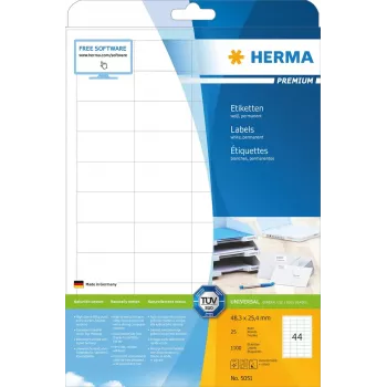 Uzlīmes HERMA Premium A4 48,3x25,4 mm 1100 gab.