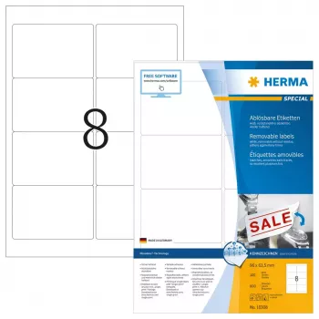 Noņemamās uzlīmes HERMA 10308 A4 96x63,5 mm baltas