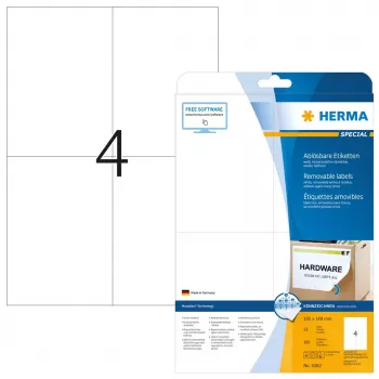 Noņemamās uzlīmes HERMA 5082 A4 105x148 mm baltas