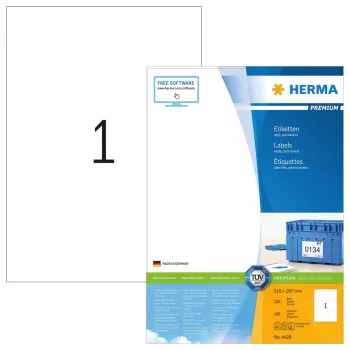 Pašlīmējošā printera etiķete HERMA Labels Premium A4 210x297 mm