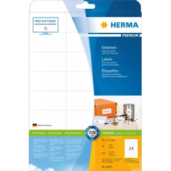 Pašlīmējošās printera etiķetes HERMA Labels Premium A4 70x37 mm