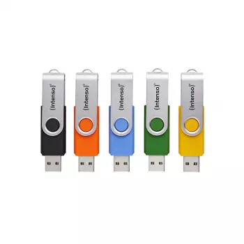 INTENSO Office Line USB zibatmiņu multipaka 5×64 GB, USB-A, USB 3.2 Gen 1, grozāms, daudzkrāsains