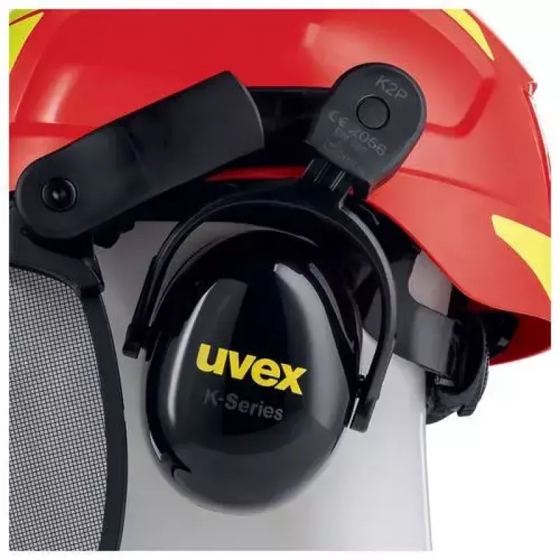 Aizsargķivere Uvex 9774238 no augsta blīvuma polietilēna HDPE sarkanā un dzeltenā krāsā