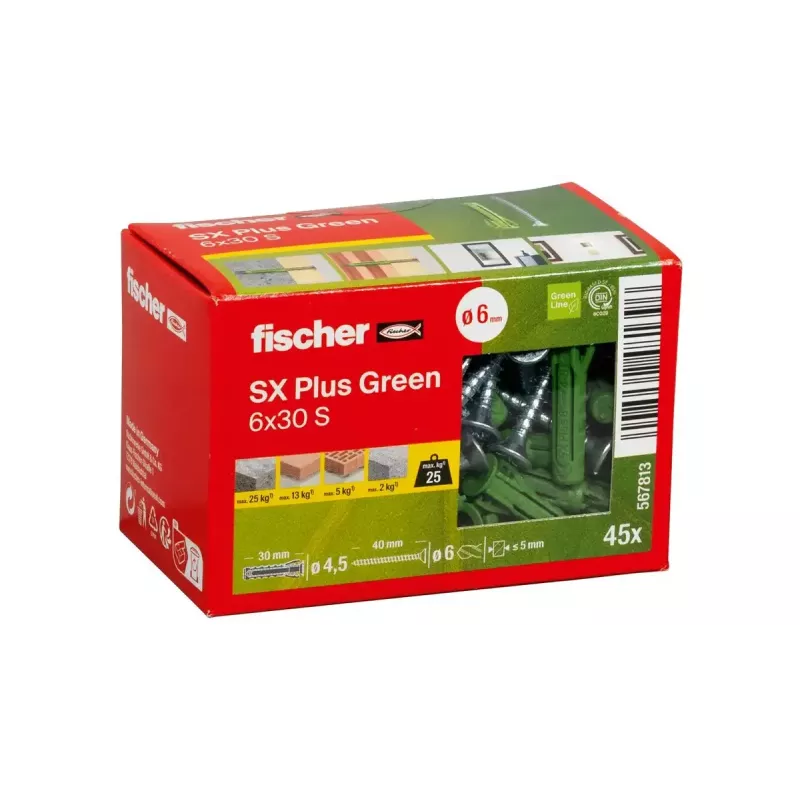 Fischer 567813 Skrūvju un dībeļu komplekts 45 gab. Zaļš