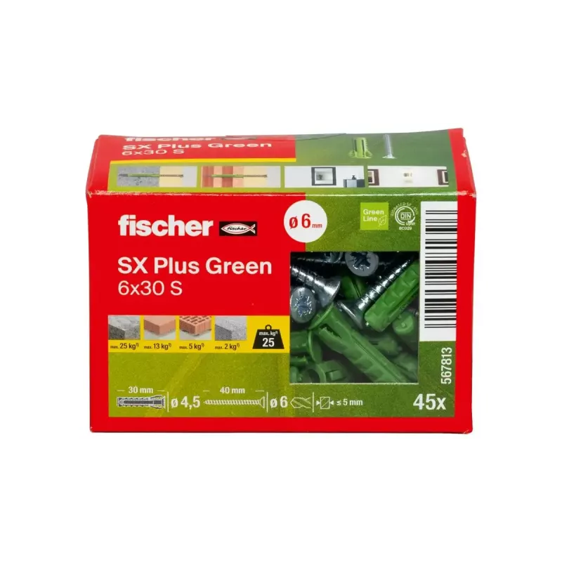 Fischer 567813 Skrūvju un dībeļu komplekts 45 gab. Zaļš