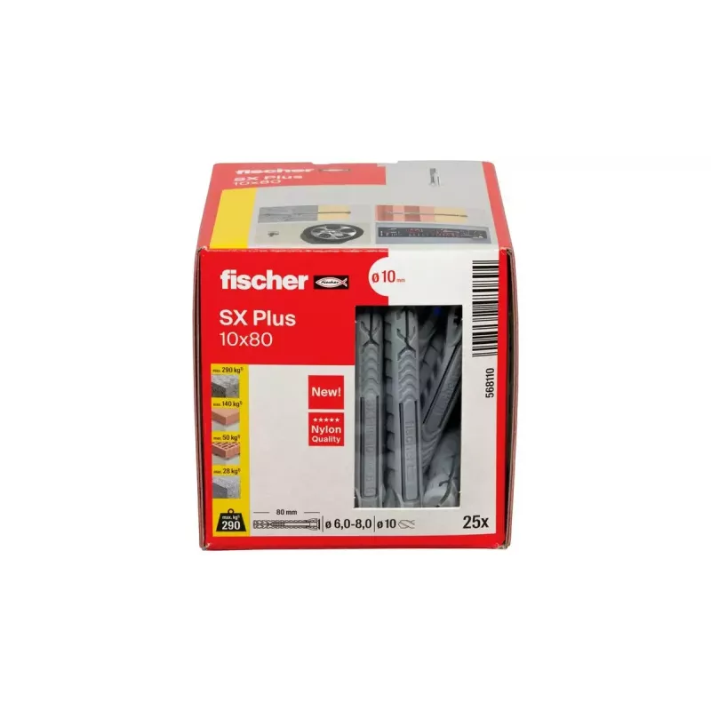 Fischer 568110 SX Plus enkurplugs 10x80 mm neilons 25 gab.