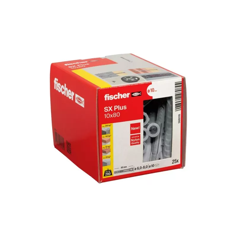Fischer 568110 SX Plus enkurplugs 10x80 mm neilons 25 gab.