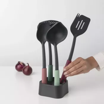 Brabantia Tasty+ 5-detaļu virtuves rīku komplekts (melns, zaļš, sarkans), karstumizturīgs līdz 220°C