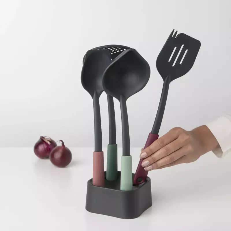 Brabantia Tasty+ 5-detaļu virtuves rīku komplekts (melns, zaļš, sarkans), karstumizturīgs līdz 220°C