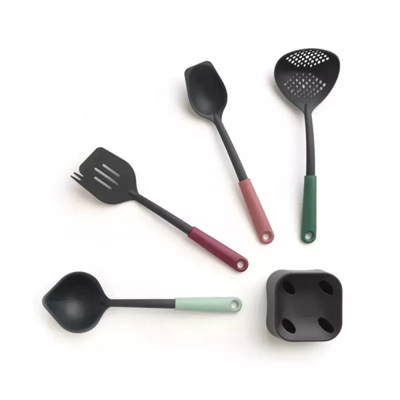 Brabantia Tasty+ 5-detaļu virtuves rīku komplekts (melns, zaļš, sarkans), karstumizturīgs līdz 220°C