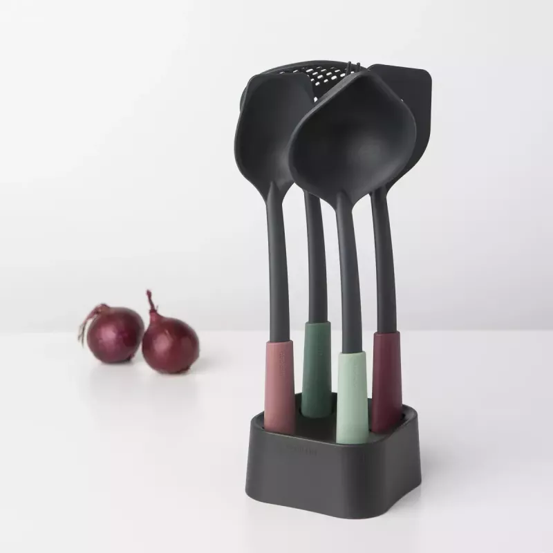 Brabantia Tasty+ 5-detaļu virtuves rīku komplekts (melns, zaļš, sarkans), karstumizturīgs līdz 220°C