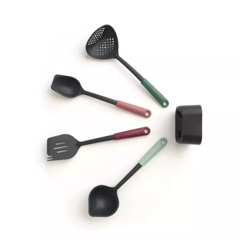 Brabantia Tasty+ 5-detaļu virtuves rīku komplekts (melns, zaļš, sarkans), karstumizturīgs līdz 220°C