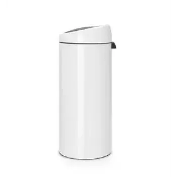 Brabantia Touch Bin 30L apaļš atkritumu spainis plastmasa nerūsējošais tērauds balts