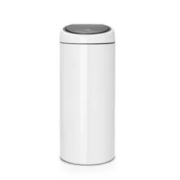 Brabantia Touch Bin 30L apaļš atkritumu spainis plastmasa nerūsējošais tērauds balts