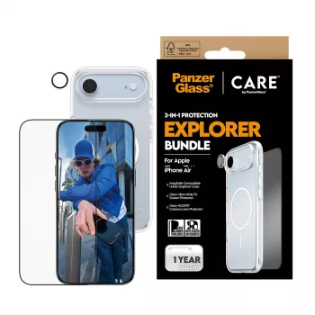 Aizsardzības komplekts PanzerGlass 3‑in‑1 Explorer Set CR66372 iPhone 17 Air (rūdīts stikls, kameras aizsargs, tīrīšanas piederumi)