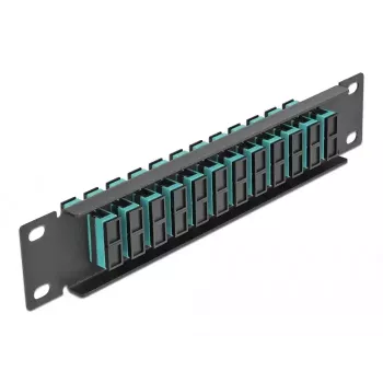 Šķiedru optikas sadales panelis DeLOCK 10 collu 12 portu SC Duplex aqua 1U melns