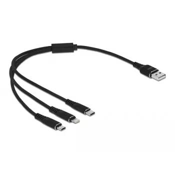USB lādēšanas kabelis DELOCK 3 in 1 Type-A uz Lightning, Micro USB, USB Type-C 30 cm melns