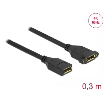 DeLOCK 87099 DisplayPort pagarinātājs sievišķais–sievišķais paneļmontāžai, 0.3 m, melns