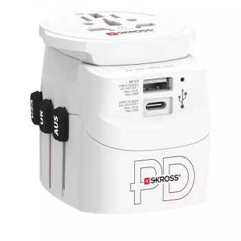 Ceļojumu adapteris Skross 61663 universāls balts 100-250V 2.4A USB