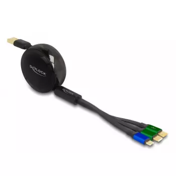 DeLOCK USB 3 in 1 izvelkamais lādēšanas kabelis Micro USB 2 x USB Type-C 1,13m